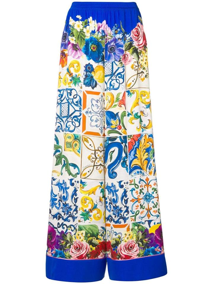Dolce & Gabbana Majolica Print Palazzo Trousers - Blue