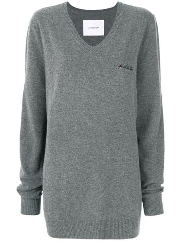 Push Button Embroidered Detail Jumper - Grey