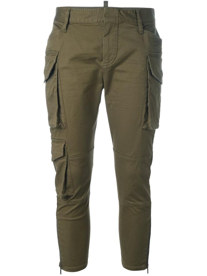 Dsquared2 Skinny Cropped Cargo Pants, Women's, Size: 38, Green, Cotton/spandex/elastane