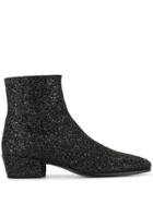 Saint Laurent Glitter Ankle Boots - Black