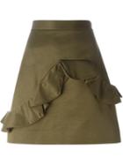 Msgm Ruffled Mini Skirt, Women's, Size: 40, Green, Cotton/viscose/polyester