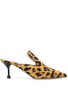 Prada Leopard Print Pointed Toe Mules - Brown