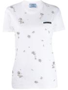Prada Flower Crystal Appliqué T-shirt - White