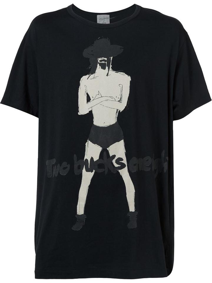 Yohji Yamamoto Two Bucks Print T-shirt, Men's, Size: 4, Black, Cotton