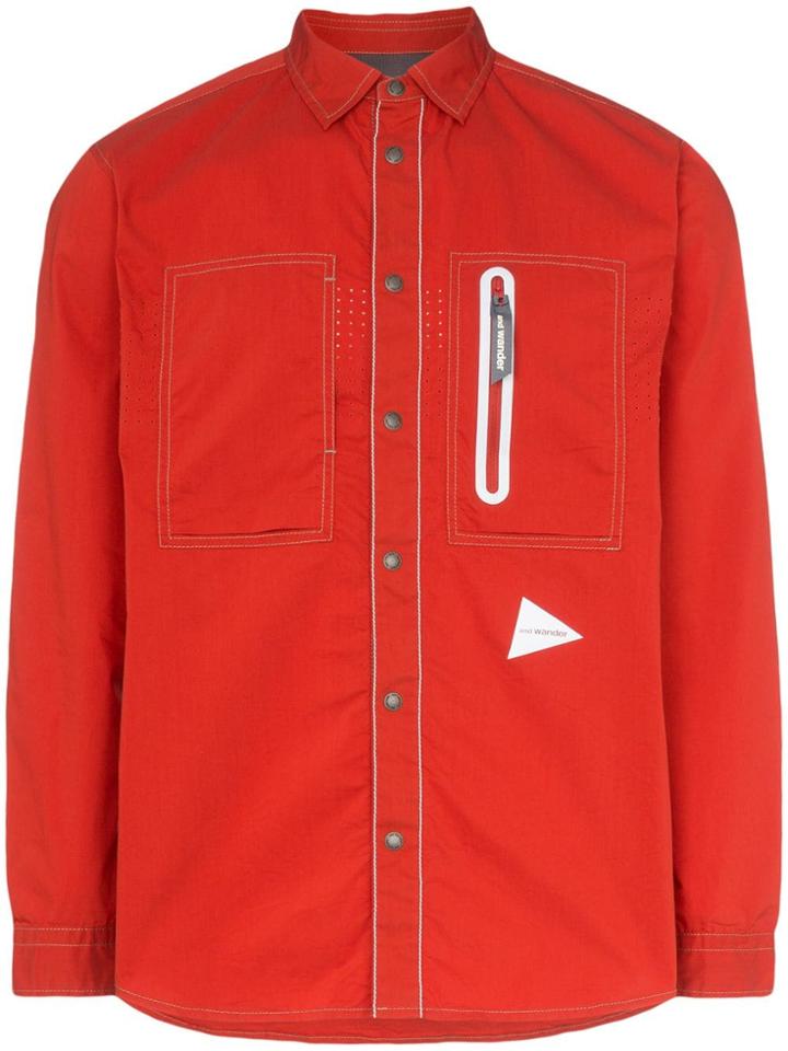 And Wander Laser Long-sleeved Zip Pocket Shirt - Red