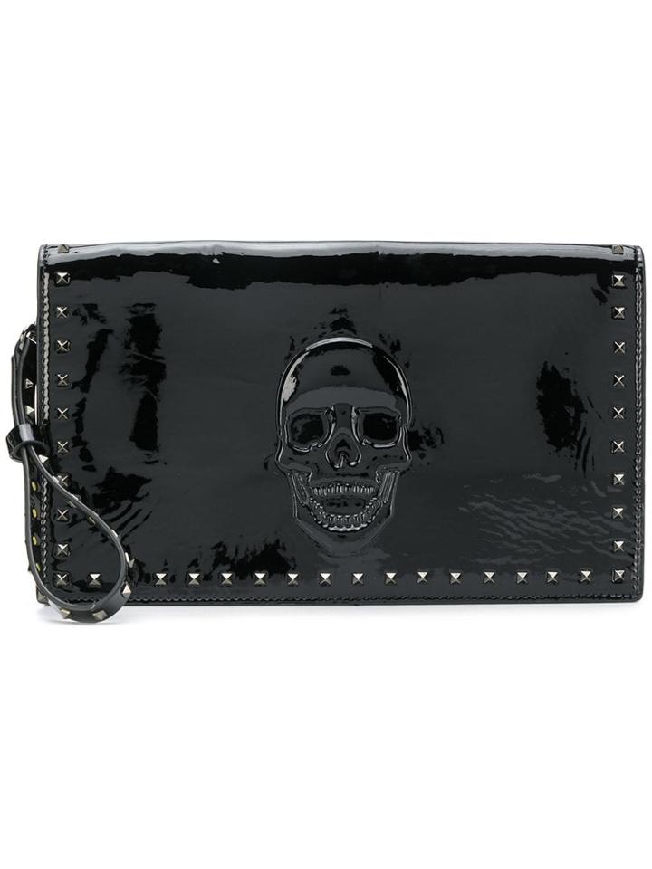 Philipp Plein Studded Skull Embellished Clutch - Black