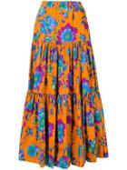 La Doublej Floral Print Maxi Skirt - Orange