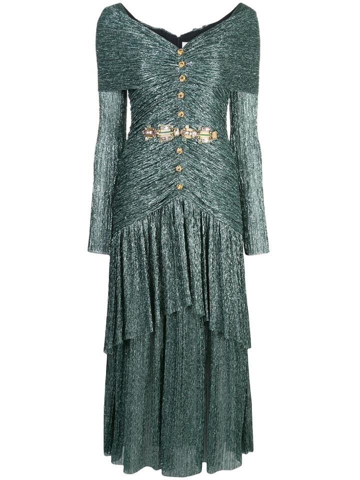 Peter Pilotto Lurex Draped Bardot Dress - Green