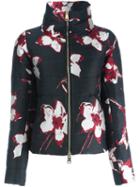 Herno Floral Puffer Jacket, Women's, Size: 38, Black, Feather Down/nylon/wool