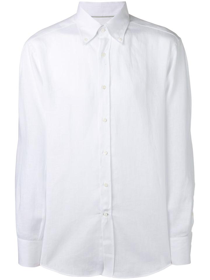 Brunello Cucinelli Classic Shirt, Men's, Size: Xxl, White, Linen/flax/cotton