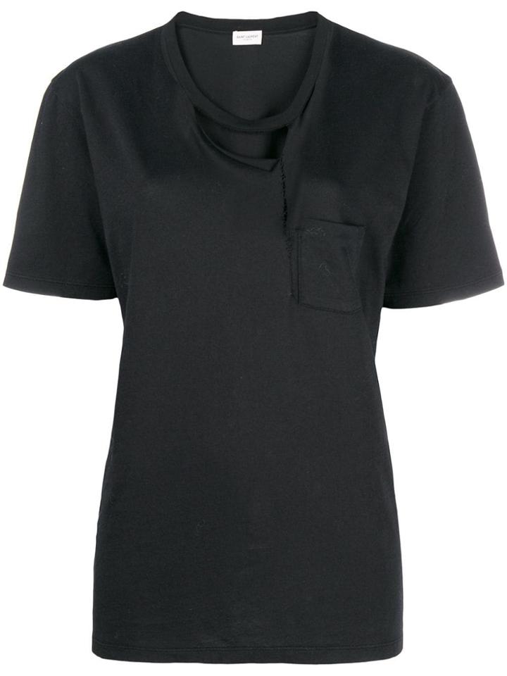 Saint Laurent Slashed Neck Tee - Black