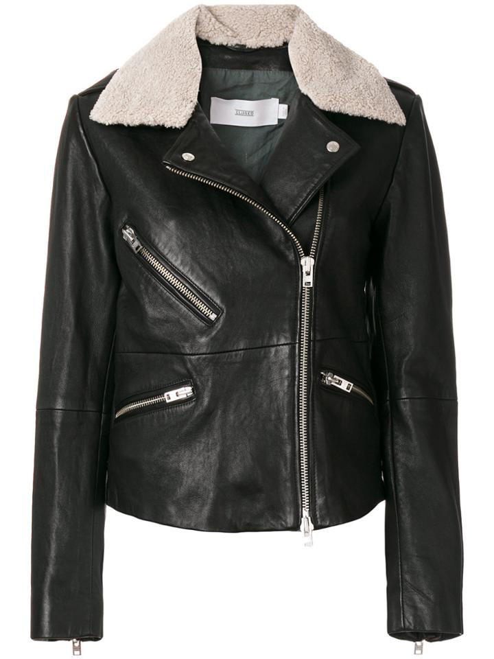 Closed Faux Sheepskin Collar Jacket - Black