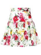 Dolce & Gabbana Rose Print Mini Skirt - White