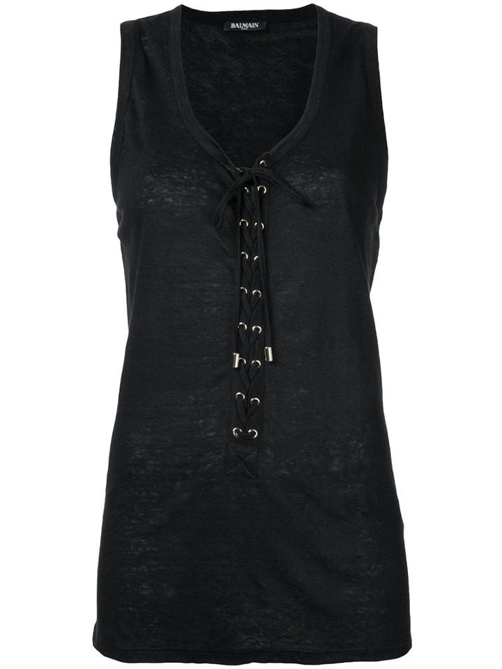 Balmain - Loose-fit Tank - Women - Linen/flax - 36, Black, Linen/flax