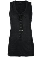 Balmain - Loose-fit Tank - Women - Linen/flax - 36, Black, Linen/flax