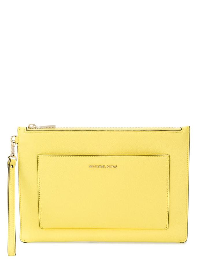 Michael Michael Kors Logo Plaque Clutch Bag - Yellow