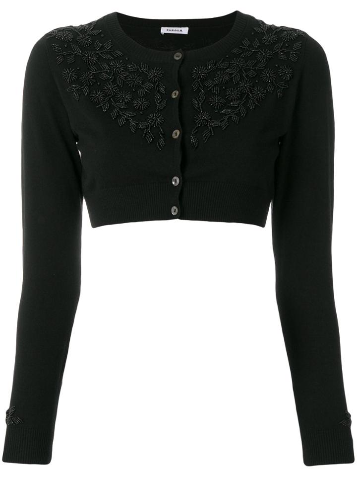 P.a.r.o.s.h. Campus Embellished Cropped Cardigan - Black