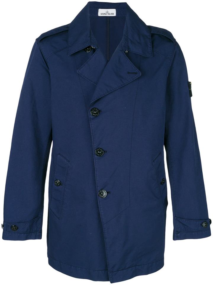 Stone Island Asymmetric Double Breasted Coat - Blue