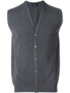 Zanone Buttoned V-neck Vest, Men's, Size: 48, Grey, Cotton