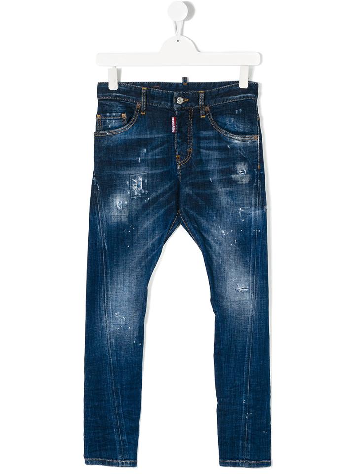 Dsquared2 Kids - Distressed Jeans - Kids - Cotton/leather/spandex/elastane - 16 Yrs, Brown