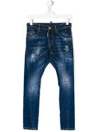 Dsquared2 Kids - Distressed Jeans - Kids - Cotton/leather/spandex/elastane - 16 Yrs, Brown