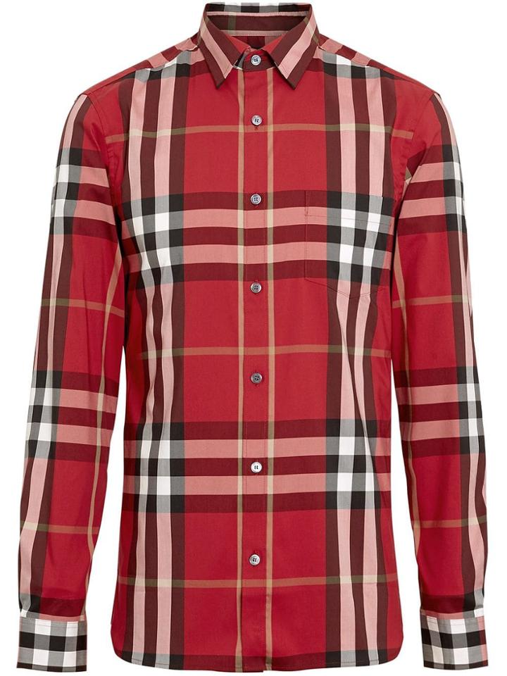 Burberry Check Stretch Cotton Shirt - Red