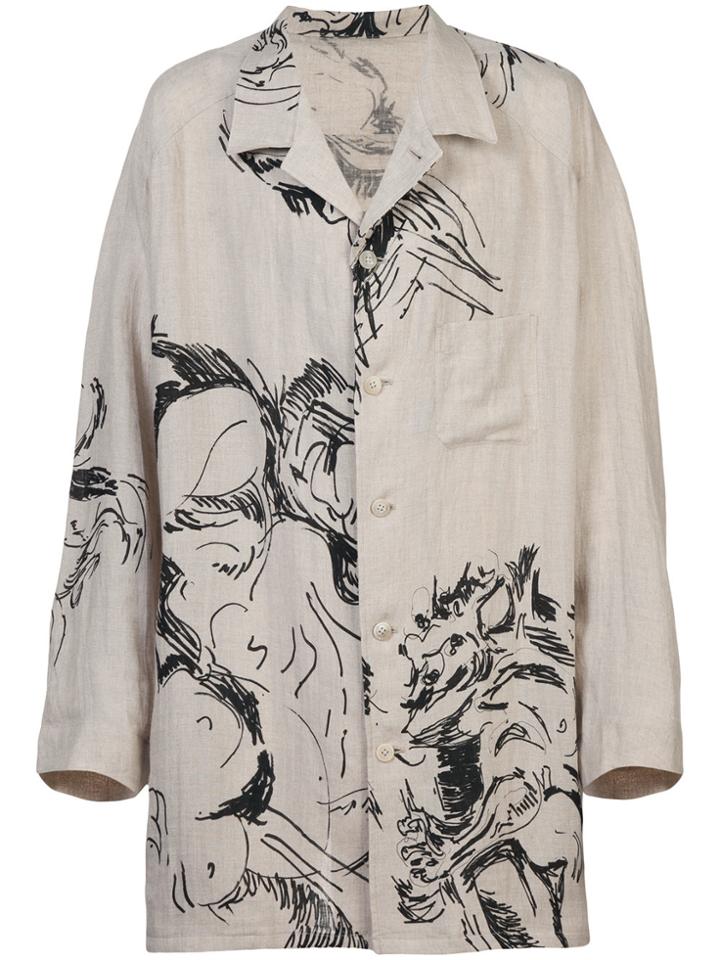 Yohji Yamamoto Oversized Longline Shirt - Nude & Neutrals