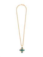 Chanel Vintage Cc Logo Stone Motif Chain Pendant Necklace - Metallic