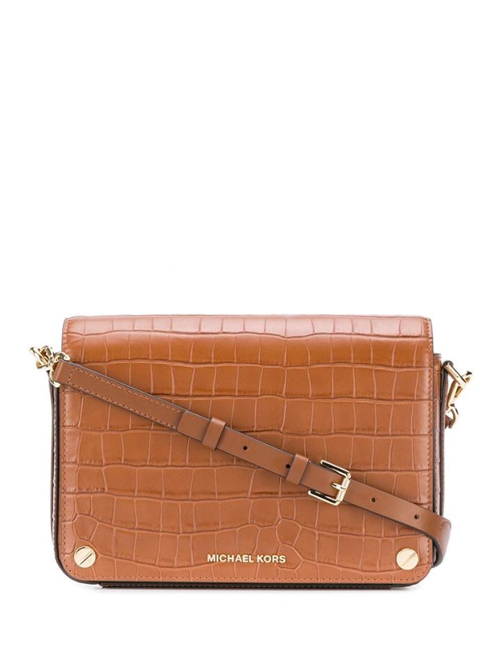Michael Michael Kors Large Jet Set Croc-effect Crossbody Bag - Brown