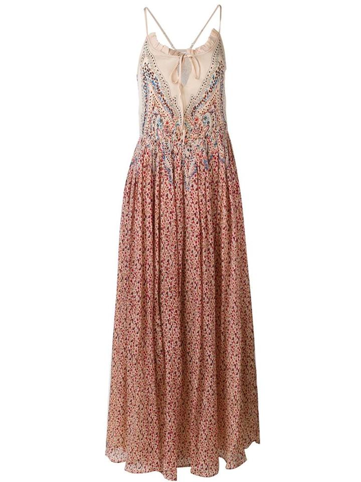 Mes Demoiselles Small Florals Print Long Dress, Women's, Size: 36, Nude/neutrals, Silk