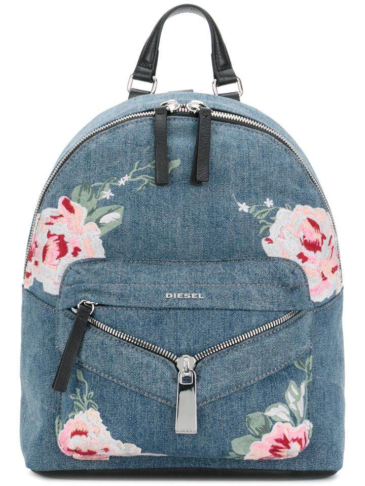 Diesel Embroidered Denim Backpack - Blue