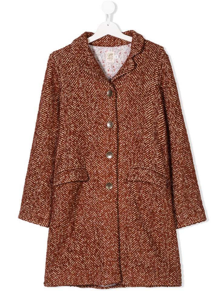 Caffe' D'orzo Teen Single Breasted Coat - Brown