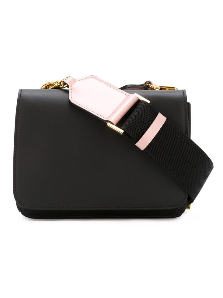 Marni Flat Crossbody Bag, Women's, Black, Calf Leather