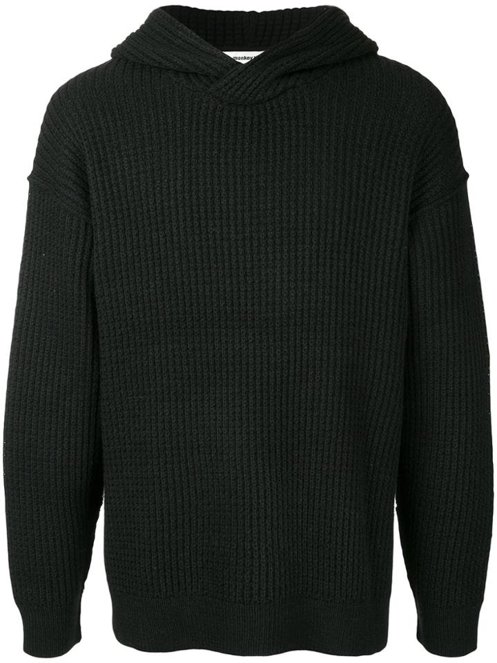 Monkey Time Ribbed Knit Hoodie - Black