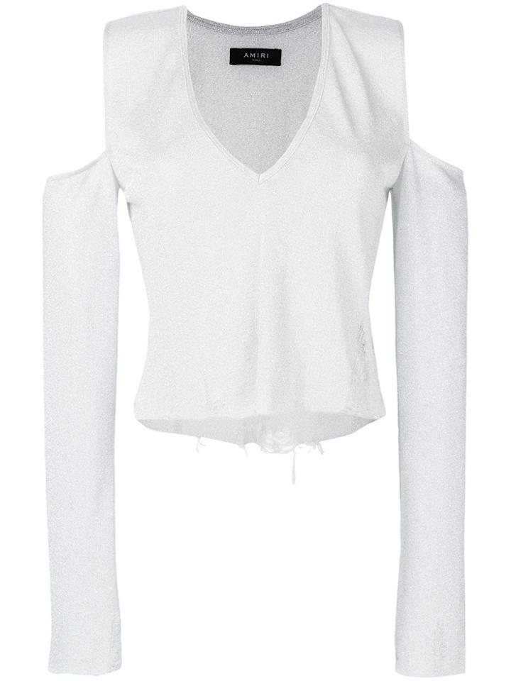 Amiri Cut-out Shoulder Blouse With Raw Edges - Metallic