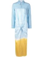 Tome Long Shirt Dress With Knot - Blue