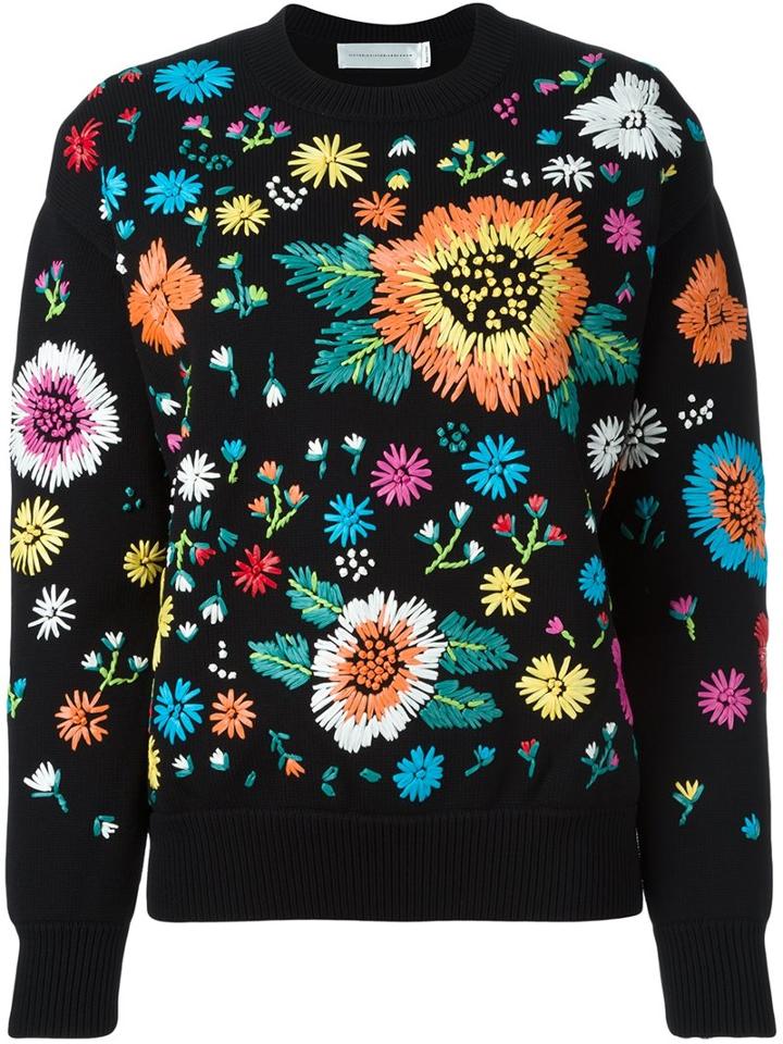 Victoria Victoria Beckham Raffia Flowers Jumper, Women's, Size: 4, Black, Nylon/viscose/viscose