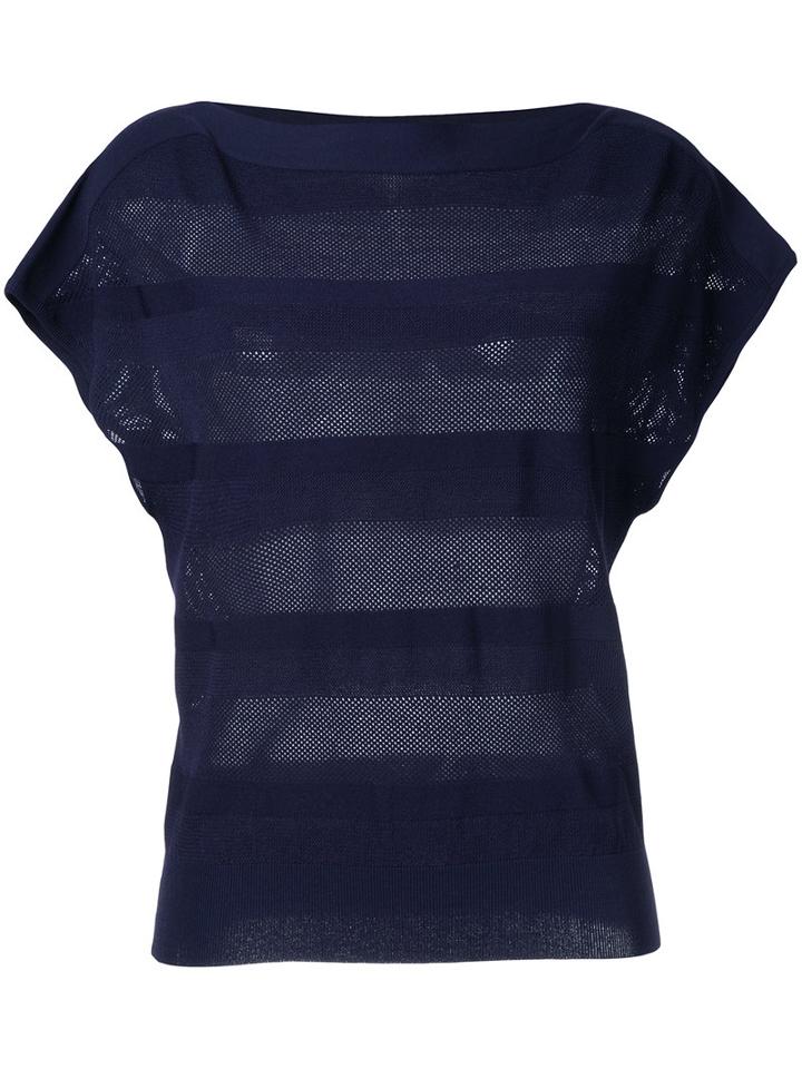 Estnation - Striped Panel Wide Sleeve Top - Women - Rayon - 38, Blue, Rayon