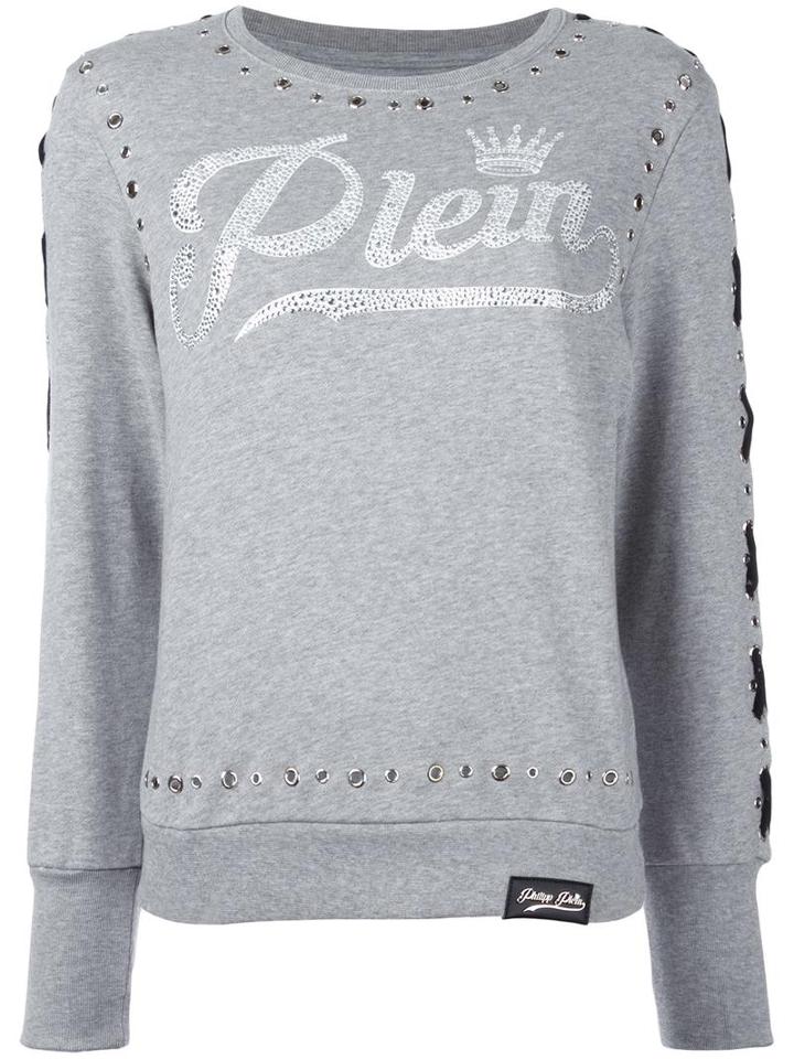 Philipp Plein Grommet Detailed Sweatshirt, Women's, Size: Large, Grey, Cotton