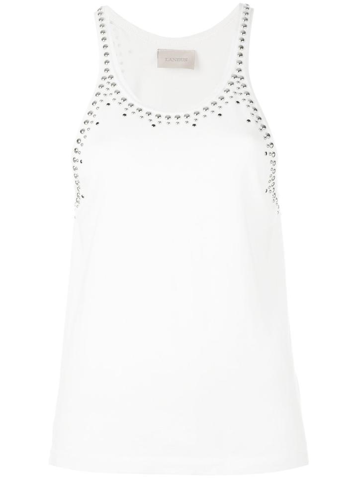 Laneus - Studded Trim Vest Top - Women - Cotton/aluminium/glass Fiber - 42, White, Cotton/aluminium/glass Fiber