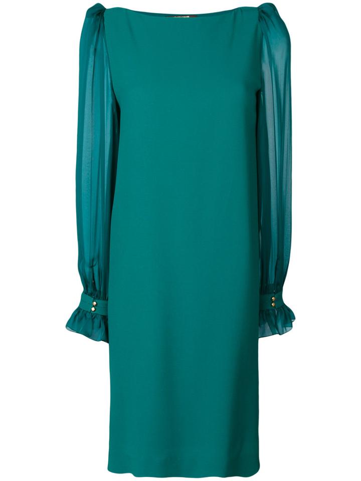 Roberto Cavalli - Sheer Sleeve Dress - Women - Silk/spandex/elastane/viscose - 42, Green, Silk/spandex/elastane/viscose