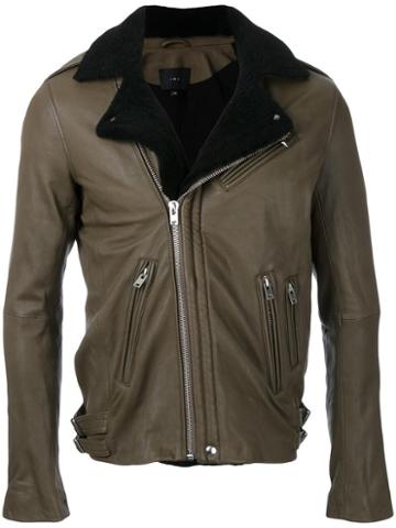 Iro Off-centre Zipped Jacket, Men's, Size: Small, Green, Lamb Skin