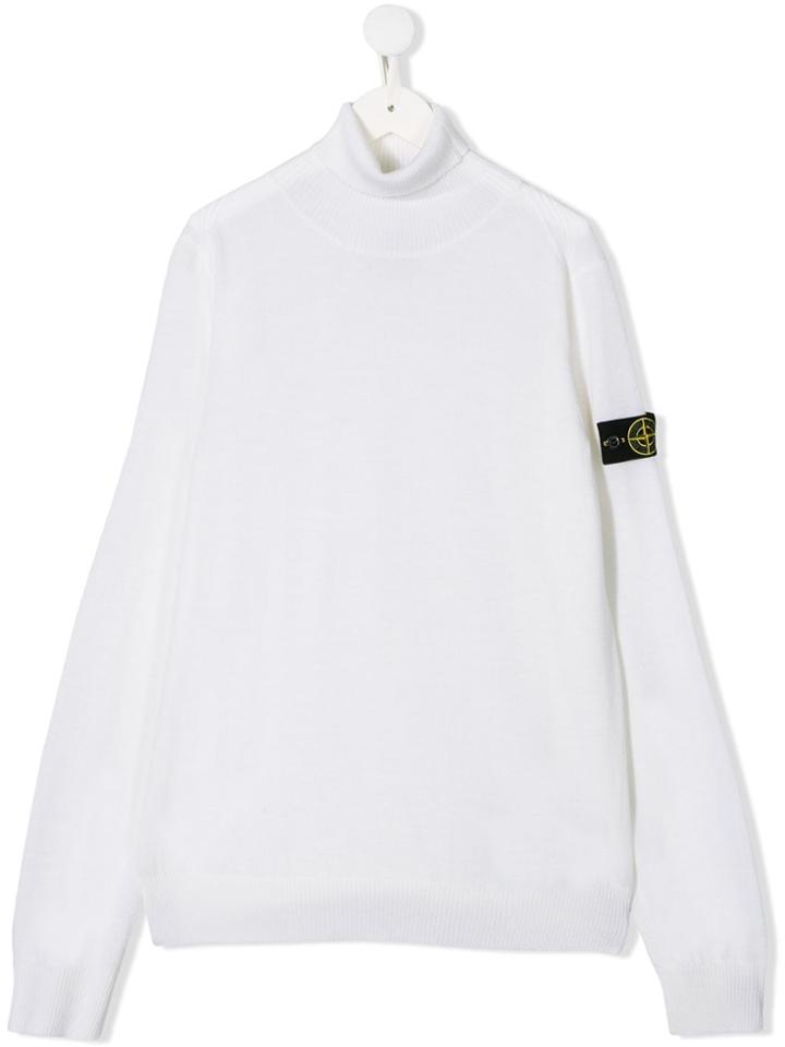 Stone Island Junior Teen Logo-patch Rollneck Knit Sweater - White