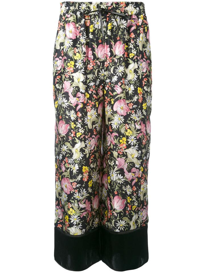 3.1 Phillip Lim - Cropped Wide Leg Floral Pants - Women - Silk - 4, Black, Silk