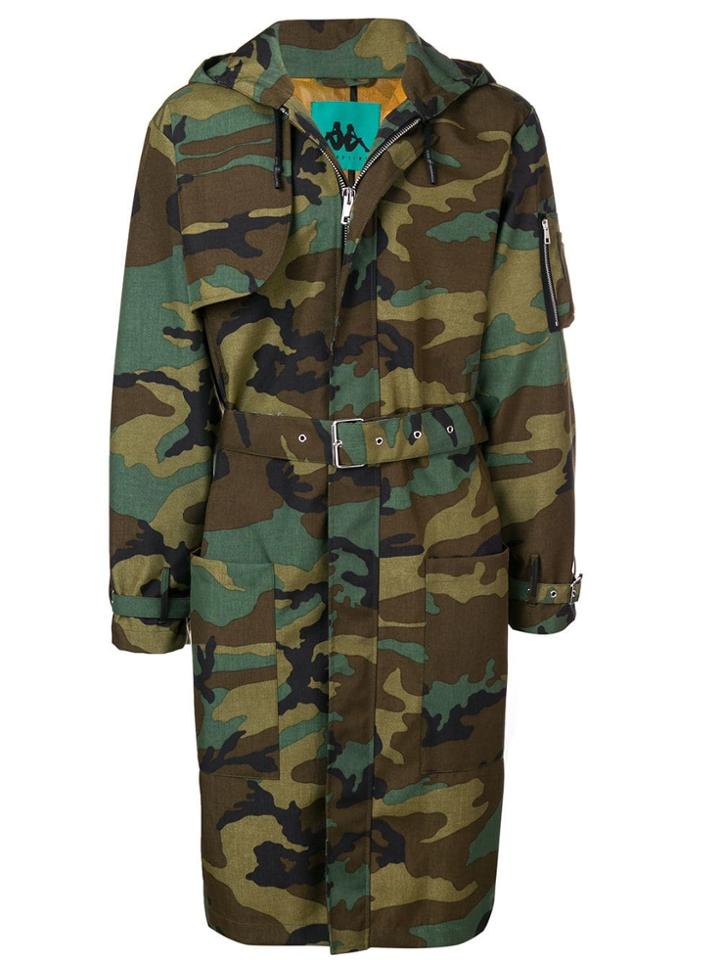 Paura Camouflage Print Hooded Coat - Green