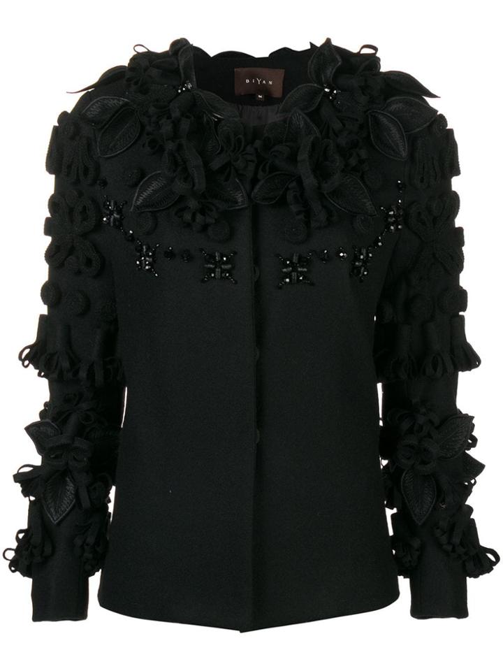 Biyan Floral Appliqué Jacket - Black