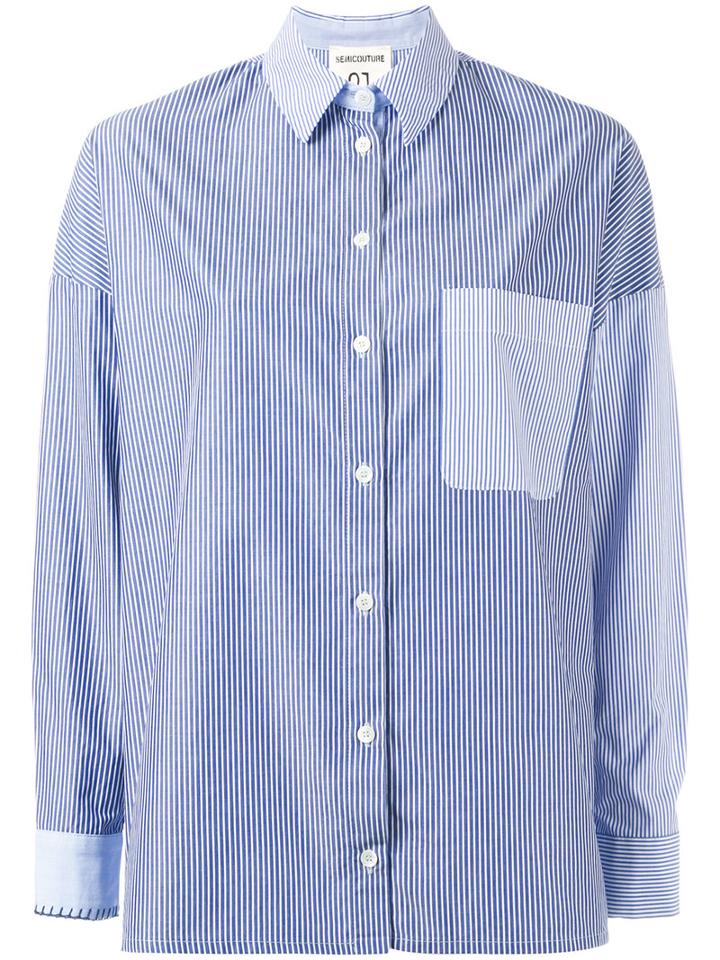 Erika Cavallini Striped Chest Pocket Shirt, Women's, Size: 42, Blue, Cotton