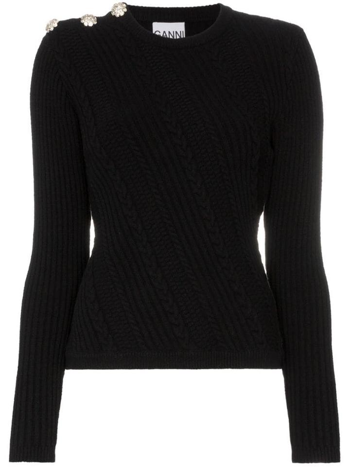 Ganni Embellished Knitted Jumper - Black