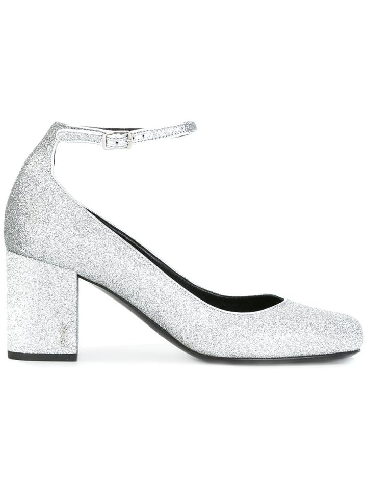 Saint Laurent Babies 90 Ankle Strap Pumps - Metallic