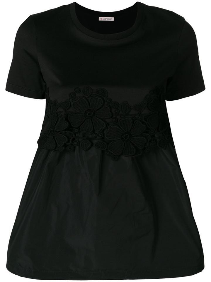 Moncler Floral-embroidered Flared Top - Black